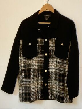 Papillon Blanc Black and Cream Plaid Button-Front Shacket
